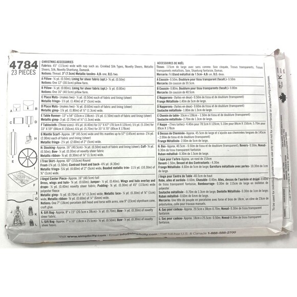 Simplicity 4784 Holiday Pattern Collection Pillow Placemat Stocking Angel Skirt - Picture 2 of 3